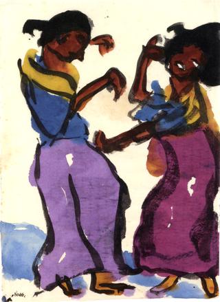 Two Dancers, Purple and Crimson Skirts