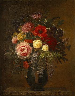 Still life with flowers in an antique vase