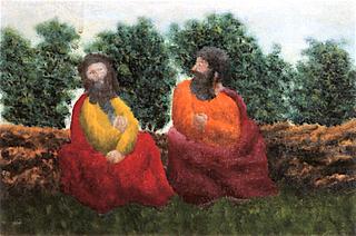Two Sitting Bearded Men in a Landscape