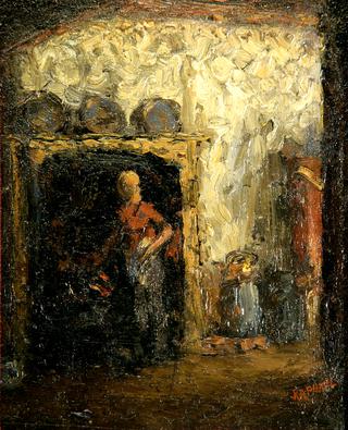 Dutch Interior, Woman at the Fire