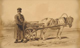 Russian Peasant with Hay Cart