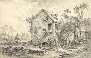 View of a Old farmhouse, Surrounded by Trees