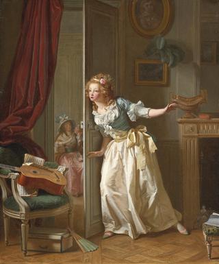 Young girl listening to a conversation between two lovers