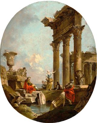 Architectural capriccio with figures among classical ruins
