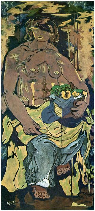 Nude Woman with Basket of Fruit