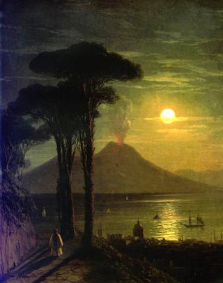 The Bay of Naples on a Moonlit Night and Vesuvius