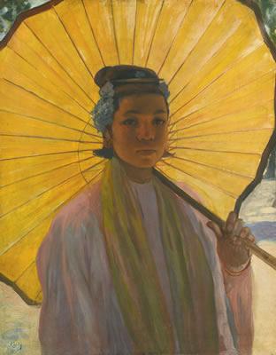 Ma Thein Kin with her Yellow Parasol