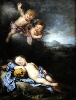 睡在十字架上的婴儿基督
