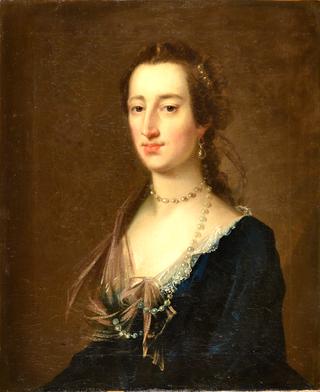 Portrait of a Lady Wearing a Dark Dress and Pearl Necklace