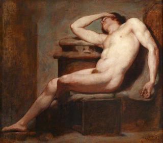 一名男性裸体躺着睡觉的学术习作