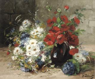 A Summer Bouquet with Poppies and Daisies