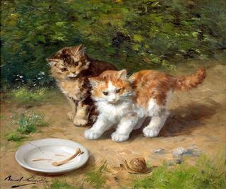 two kittens with a snail