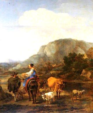 Italianate Landscape with Peasants Fording a Brook