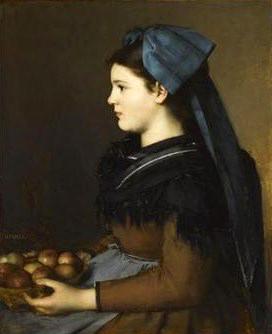 身着阿尔萨斯服装的Eugénie Henner手里拿着一篮苹果