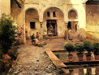 Figures in a Spanish Courtyard