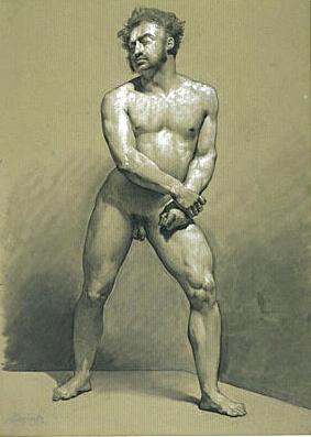 Male Nude Standing Grasping his Fists