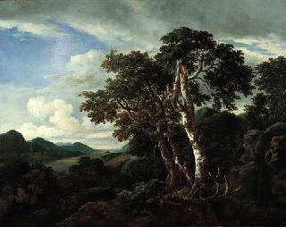 Three Great Trees in a Mountainous Landscape