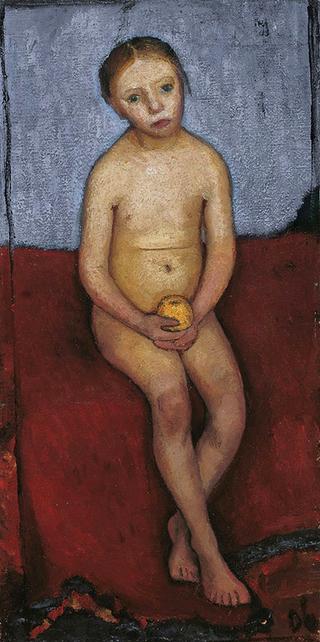 Sitting girl nude with apple