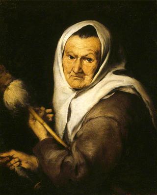 An Old Woman Holding a Distaff and Spindle