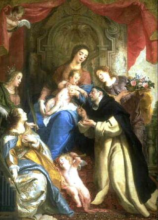 圣母玛利亚把念珠献给圣多米尼克