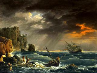 A Mediterranean Coastal Scene with a Shipwreck
