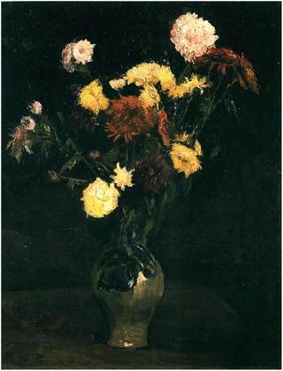 Vase of Carnations and Zinnias