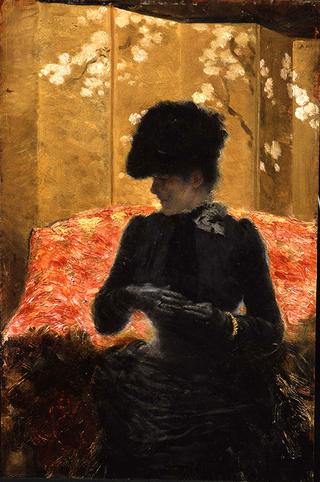 Lady on a Red Sofa