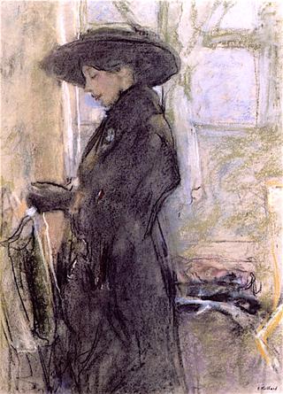 Young Woman in Profile with Large Black Hat