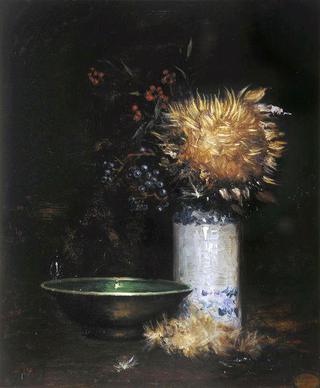 Vase of Flowers and a Green Bowl