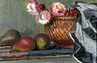 Still Life of Pears and Everlasting Flowers