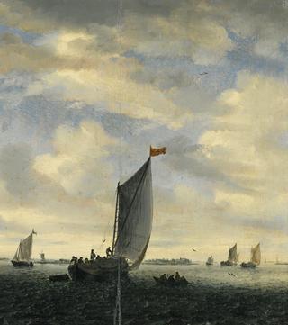 An Estuary Scene with Smallships on a Broad Reach before a Gentle Breeze