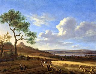 Panoramic Summer Landscape with a Horseman and a Post Wagon
