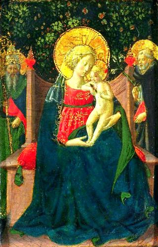 圣多米尼克和教皇圣徒之间的圣母和圣婴