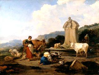 有牛和人像的罗马喷泉（勒米笛）
