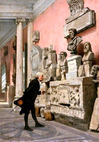考古学家：阿维尼翁的内部，一个人在检查雕塑
