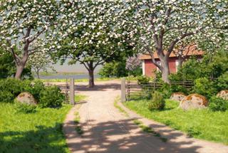 Cottage with fruit trees