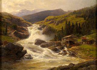 Norwegian Waterfall with Sawmill