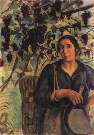 Italian peasant woman in a vineyard