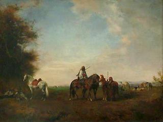Halte des cavaliers arabe dans la plaine
