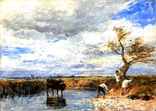 Bathers Disturbed by a Bull