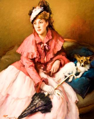Lady in White Dress with Dog