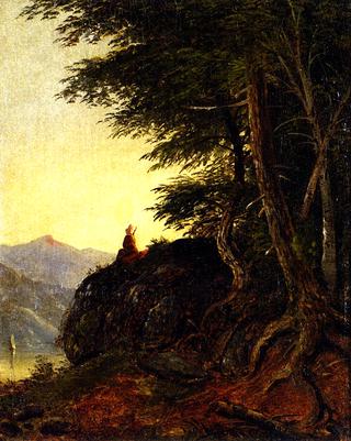 Landscape with Native American on a Cliff