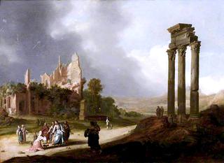 Classical Ruins with Christ and the Woman of Samaria