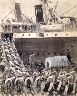 美军登上运输轮船，美西战争