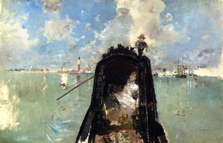 Woman in a Gondola with San Giorgio Maggiore in the Background