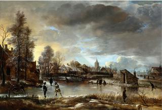 Winter Landscape with Kolf Players and Skaters on a Frozen Canal