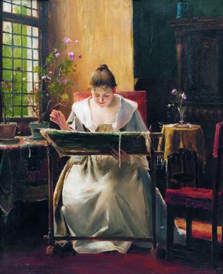 Girl Embroidering (study)