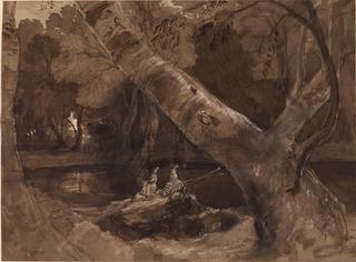 Anglers by a Wooded Stream