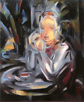 Youth Seated at a Table Facing a Cup