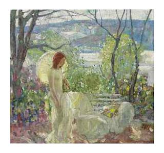 Girl With Parasol in a Landscape